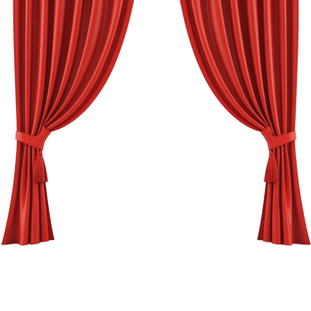 A Red theater curtains open to reveal stage, symbolizing performance and drama. rich fabric and elegant draping create sense of anticipation and excitement for audience png