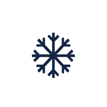 A dark blue snowflake icon on transparent background, symbolizing winter and cold weather. symmetrical design features six branches with intricate details, often used in seasonal decorations png