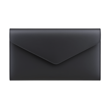 A sleek black envelope style clutch bag with minimalist design, perfect for formal occasions or elegant evenings out. smooth texture and simple flap closure add sophistication png
