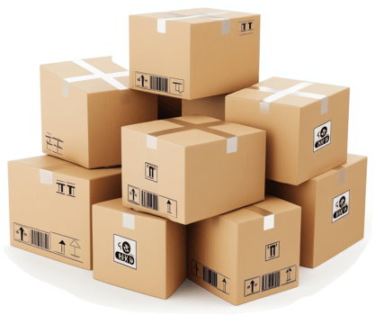 Stacked cardboard boxes for shipping and delivery. png
