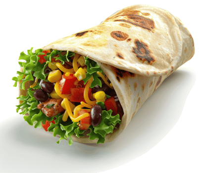 Deliciously filled burrito with assorted toppings. png
