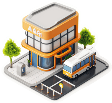 Modern transportation hub with a bus stop. png