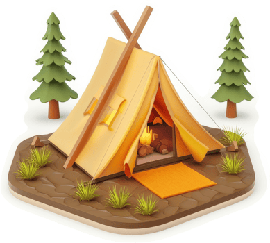 Cartoon camping tent nestled in a forest. png