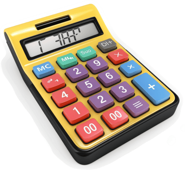 Colorful, handheld calculator with numeric keys. png