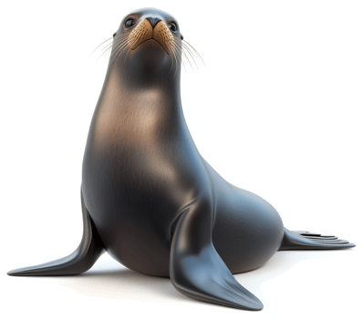 Sea lion, front view, digital illustration. png
