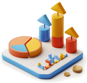Colorful data visualizations demonstrate financial performance. png