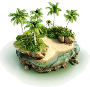 Tropical island paradise illustration. png