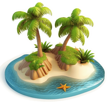 Two palm trees grace a miniature island. png