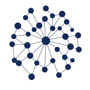 This features blue network diagram with interconnected nodes and lines, representing concept of connectivity or communication. central node is larger, indicating hub or main point of connection png