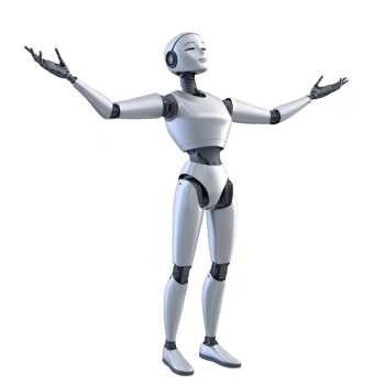 humanoid robot with sleek white and black design stands with arms outstretched, conveying sense of openness and welcome. robot smooth, futuristic appearance highlights advanced technology png