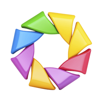 colorful abstract 3D spiral design features vibrant geometric shapes circular arrangement creating dynamic and modern visual. bright colors include blue green yellow red and purple adding playful png