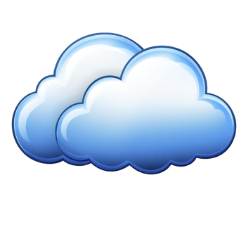 Two glossy blue clouds with shiny, cartoon like appearance are depicted against transparent background, conveying sense of calm and simplicity png