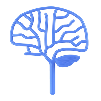 stylized blue brain illustration with focus on neural pathways and connections, symbolizing intelligence and creativity. design is simple and modern, evoking sense of innovation png