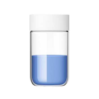 clear glass jar with white lid contains vibrant blue liquid, creating modern and minimalistic appearance. simple design emphasizes contrast between transparent container and colorful contents png