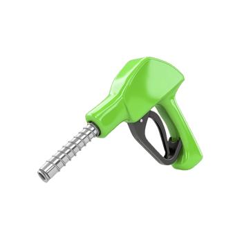 green fuel nozzle isolated on transparency background, symbolizing eco friendly energy and sustainable fuel options. nozzle vibrant color suggests focus on renewable resources png