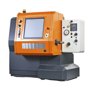 This shows industrial CNC machine with orange control panel and digital display, used for precision manufacturing. machine features various buttons and pressure gauge.CNC machine with orange png