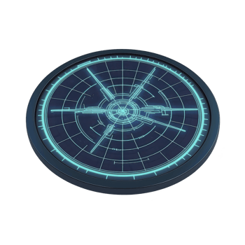 futuristic blue radar screen with glowing circular grid lines and digital interface elements, conveying sense of advanced technology and precision png