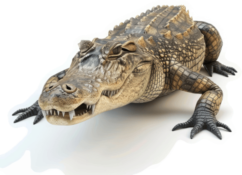 A predatory American alligator, showcasing its formidable features. png