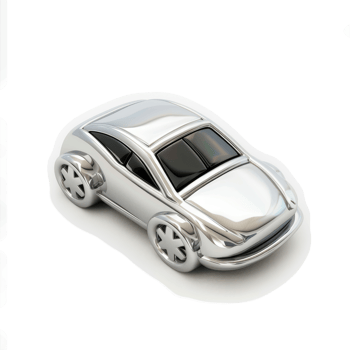 Shiny chrome car model, angled view. png