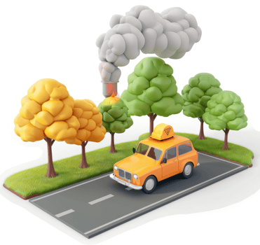 Pollution from a vintage vehicle harming the surrounding trees. png