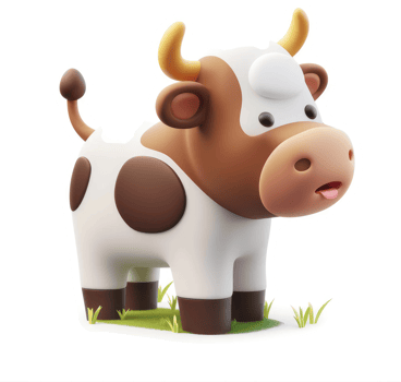 Cute cartoon cow figurine with brown spots. png