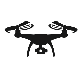 silhouette of quadcopter drone with four propellers and camera underneath, isolated on transparency background. image highlights drone sleek design and technological features png