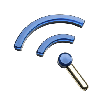blue and gold Wi Fi symbol with glossy finish, representing wireless connectivity and internet access. design is modern and sleek, emphasizing technology and communication png