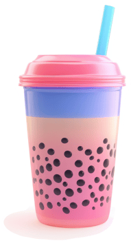 Vibrant pink and purple boba drink cup with a straw. png