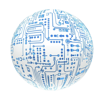sphere with intricate blue circuit patterns on transparency background, symbolizing technology and connectivity. design evokes sense of innovation and digital advancement png