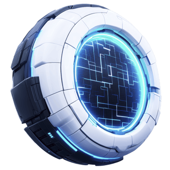 futuristic, glowing blue and white circular device with intricate digital patterns, evoking sense of advanced technology and innovation png