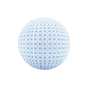 3D sphere with grid pattern of blue squares on white surface, creating futuristic and geometric design. sphere appears isolated on transparency background, emphasizing its intricate pattern png