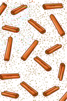 Cartoon doodle cinnamon illustration and spice powder. Food ingredient vector