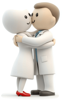 Cartoon doctors embrace in a heartwarming, affectionate dance. png