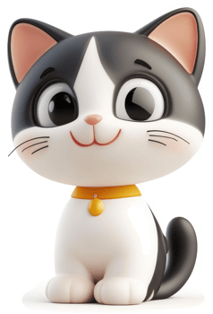 Cute black and white cartoon cat illustration. png