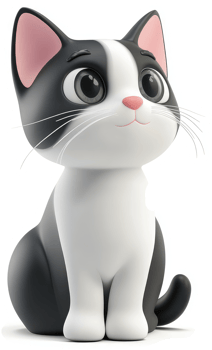 Cute cartoon black and white kitten illustration. png