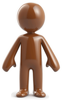 Polished, chocolate-brown, 3D figure stands in neutral pose. png