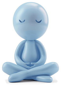 Light blue, serene figure meditating in a seated lotus position. png