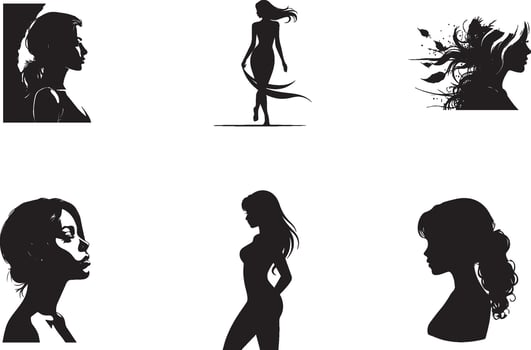 set of women silhouettes vector