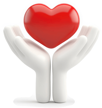 Caring hands hold a vibrant red heart. png