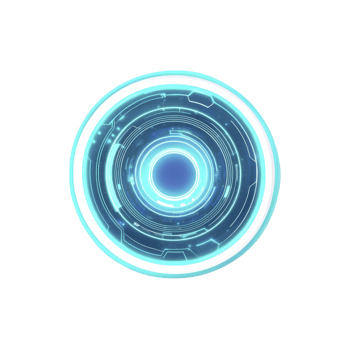 glowing blue circular interface with futuristic design elements, featuring concentric rings and digital patterns, evokes sense of advanced technology and innovation png
