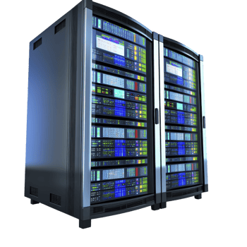 Two large server racks filled with illuminated hardware components stand side by side, showcasing modern data center setup. glowing lights indicate active processing and data management png