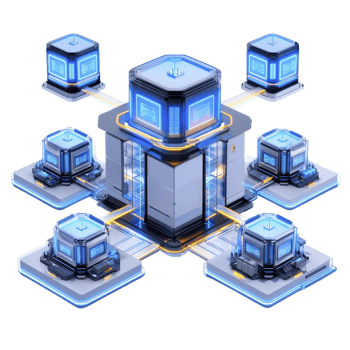 futuristic network of interconnected servers with glowing blue lights and sleek design, representing advanced technology and digital communication png