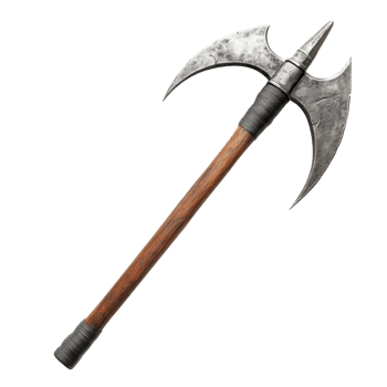 Traditional Battle Axe with Ornate Blade and Wooden Handle png