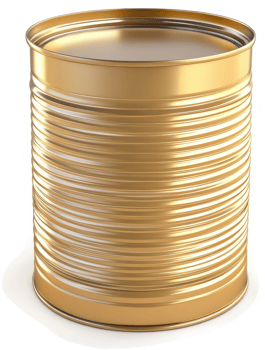 Golden metal food can for preserved goods. png