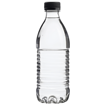 clear plastic water bottle with black cap stands upright, showcasing its simple and functional design. bottle is empty, highlighting its transparency and subtle texture of its surface png
