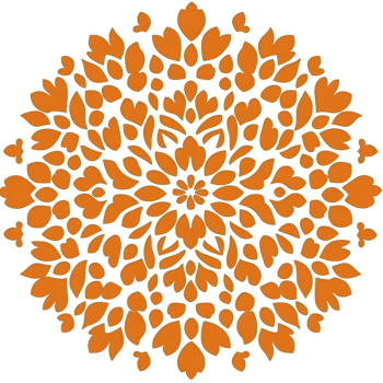 intricate orange floral mandala design with symmetrical patterns creates harmonious and decorative appearance. design features petal like shapes radiating from center, forming circular motif png