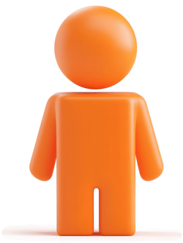Orange stylized person icon against a black background. png