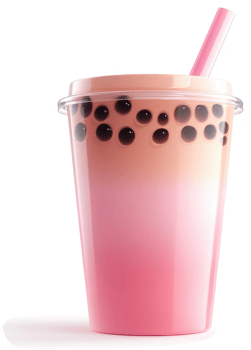 Pink bubble tea in a clear plastic cup. png