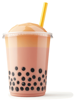 Pink tapioca bubble drink with a yellow straw. png
