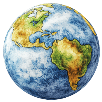 Watercolor Globe Earth Continents and Oceans for Geography Isolated at the Transparent Background png
